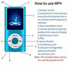 Reproductor de medios MP3 MP4 compacto y portátil, reproductor multifunción de música y video con auriculares y cable USB, múltiples colores para deportes al aire libre y viajes - Batería de 150mAh - Ver 5
