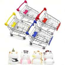 1 Set Mini Metal Shopping Cart With Handle Basket, Iron Metal Storage Display Ornament, Desktop Clutter Organizer Tool, Desktop Office Decor Ornament, Home Store Display Decoration, Creative Desktop Storage Small Item, Home Office Desktop Decor Display Tool - A - View 4