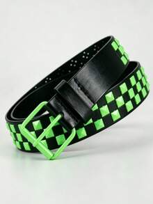 1pc Unisex Punk Style Belt, Hip-Hop Checkerboard Genuine Leather Belt. Can Be Paired With Jeans And Cargo Pants, Suitable For Daily Wear, Street Style And Campus Autumn/Winter Accessories. Applicable To Teenagers, Young Adults And Men, Easily Mastering Casual, Outdoor, Sports And Vacation Scenarios. Also An Excellent Choice For Graduation Gifts, Birthday Gifts Or Daily Self-Use. - Multicolor - View 3