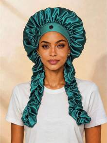 CONFLASS Women's Satin Bow Long Braid Sleep Cap, Adjustable Snap Button Sleep Cap, Suitable For Curly Hair, Silky Anti-Static Night Hairband, Sleep Hair Care Cap - Multicolor - View 9