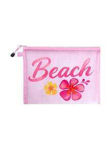 This Beach Mesh Bag Printed With "Beach" Is A Portable Makeup Bag That Can Store Lipsticks And Cushion Powder Puffs, Full Of Coastal Charm And Summer Vibes. Transparent Large Capacity Travel Cosmetic Storage Bag, Hawaiian Style Mesh Makeup Bag, Ideal For Beach Vacation, Shopping, Leisure Travel, Fitness, Mother's Day Gift, Valentine's Day Gift, Teacher's Day Gift, Women's Travel, Short Trip And Daily Travel. - Multicolor - View 15