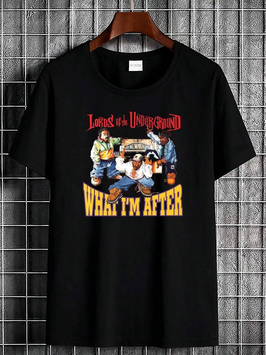 Camiseta de Rap Hip-Hop "What I'M After" de Lords of The Underground - Camiseta unisex de estilo urbano con gráfico de logotipo, transpirable, de cuello redondo y manga corta para mujeres y - Negro - Ver 1