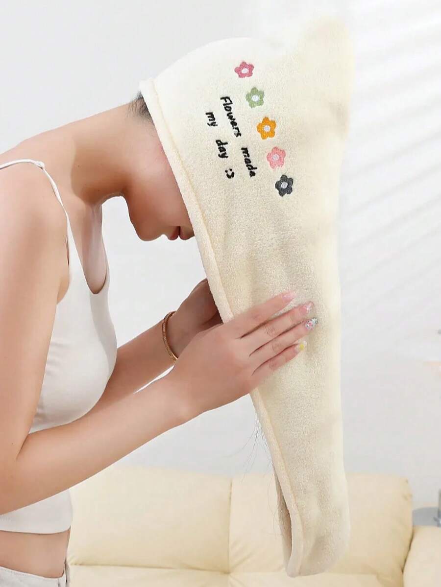 1/2 Pieces Beige Dry Hair Cap Polyester Fiber Women's Headscarf, Flower Pattern, Absorbent And Quick-Drying. Suitable For All Seasons, It Is Ideal For Bathrooms, Hotels, Sports, Travel, Schools, Festival Gifts, And Home Hair Drying Towels - Beige - View 1