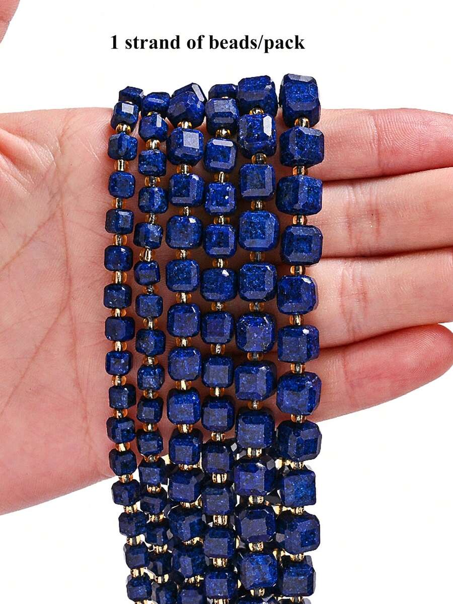 1 Strand 6/8/10MM Natural Faceted Stone Square Lapis Lazuli Loose Spacer Beads For Jewelry DIY Making Bracelet Accessories - Multicolor - View 1