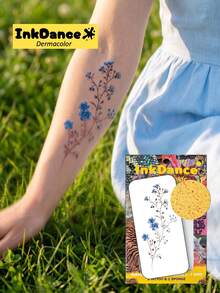 1 Kit "Blue Wildflower Bouquet" Temporary Tattoos, Floral Fake Tattoos, Waterproof, Authentic Tattoo Look, Colorful, Easy To Apply And Remove CSD080 - Multicolor - View 1