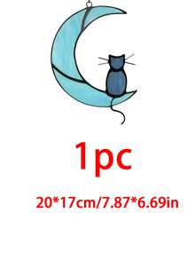 1 pieza Adorno colgante de ventana con gato en la luna, decoración del hogar para ventana interior y porche, decoración de fiesta, regalo único y creativo para amantes de gatos y dueños de mascotas, regalo de cumpleaños y festivo, regalo decorativo para familia, amigos, hogar, dormitorio, porche y jardín - Dos gatitos - Ver 11