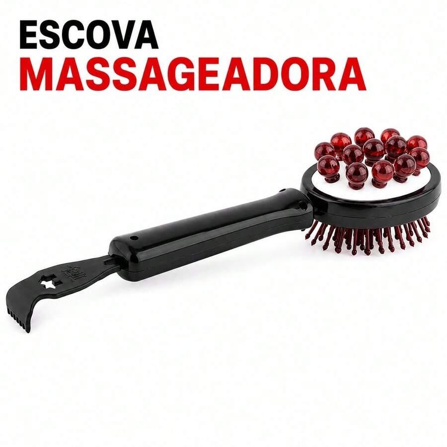 Escova Massageadora Corporal Com Cabo Longo E Gancho Massageador Manual Para Costas Pernas Braços Relaxamento - Multicolorido - Visão 1