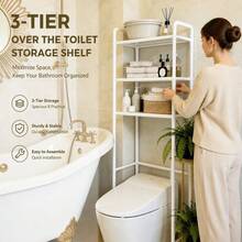 3-Tier Over Toilet Storage Rack, Space-Saving Bathroom Organizer Shelf, Freestanding Toilet Shelving Unit For Bathroom Laundry Room, Stable Metal Frame Storage Shelves - White - View 7