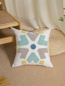 1pc/2pcs Abstract Geometric Blue Heart-Shaped Throw Pillow Cover, Soft Color Block Fluffy Embroidery Snowflake Pattern Cushion Case, Suitable For Sofa, Bedroom, Living Room, Cabin Decorative Pillowcase, Outdoor Balcony Garden Patio Fabric Decor All Season Pillow Cover Without Filling - Multicolor - View 7