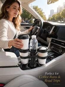 Universal 3-In-1 Car Cup Holder Expander, 360° Rotating Multi-Cup Adapter, Adjustable Base Car Interior Beverage Storage Rack - A - View 2
