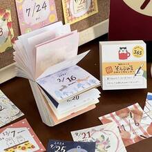 Calendario de 365 hojas con patrón de frutas y animales de dibujos animados japoneses lindos, calendario diario mini de desprendimiento para diario, álbum de recortes, decoración de escritorio, planificador, papel de notas, calendario, útiles escolares, suministros del nuevo semestre, gato lindo - A - Ver 2