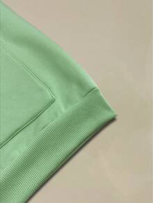 Women's Green Kangaroo Pocket Pet Pocket Sweatshirt, Warm Lining Pullover, Long Sleeve, Regular Fit, With Front Pocket Casual - View 7