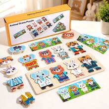 Children's Wooden Educational Early Learning Cartoon Animal Dress-Up Puzzle Toy - Multicolor - View 2