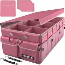 FORTEM Organizador de Maletero Coche y SUV - Organizador de Coche para Almacenamiento - Caja Plegable con 2 Compartimentos Grande - Base Antideslizante - Cinchas Ajustables - Tapa Extraíble (Negro) - Rosa - Ver 1