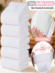 5 Pairs/1 Pair Baby Socks Ruffle Trim Vintage Princess Socks 0-5 Years Old - Multicolor - View 4