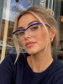1 Pair Cat Eye Asymmetrical Eyebrow Frame Glasses, Plain Lens, Versatile Fashionable Polygon Eyewear Frame For Women - Plain Lens - View 3