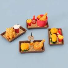 6pcs Cute Mini Fried Food Ornaments, Includes French Fries, Burger, Drink, Chicken Drumstick And Chicken Wing, Miniature Food Props, DIY Micro Landscape Decoration, Kitchen Decoration, Dollhouse Decoration, Photography Props - Multicolor - View 3
