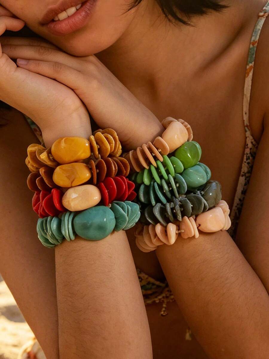 1pc Minimalist Fashion Geometric Beaded Bracelet - 1 Simple Geometric Bracelet - View 1