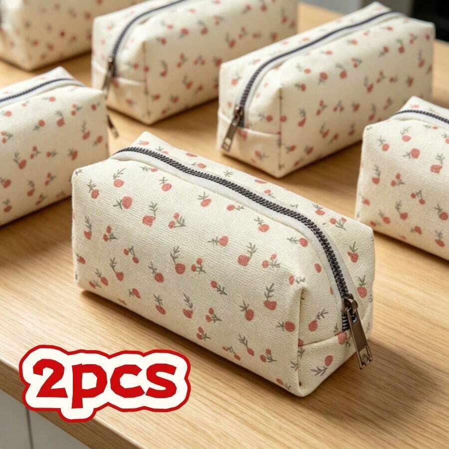 2 Stück cremefarbene Blumen-Federtasche, hochattraktive Schreibwarentasche mit großer Kapazität, vielseitige Make-up-Tasche, Büro- und Lernmaterialien/Schreibwaren-Aufbewahrung/Federtasche/Bleistiftetui, Geburtstags-/Oster-/Präsidententag-/Weihnachts-/Familien-/Freunde-/Jungen-/Mädchen-Geschenke, Klassenkameraden-Schulgeschenke - 2 Stück - Übersicht 1
