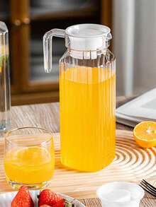 Minimalist Striped Acrylic Cold Water Pitcher, Suitable For Herbal Tea, Juice And Other Beverages, Fashionable Water Pitcher, Ideal For Daily Hydration, Practical And Convenient, Suitable For Home Use And Cold Drink Service - Transparent - View 3