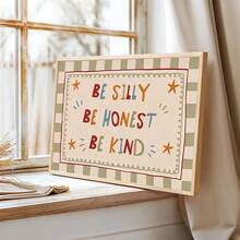 1pc Canvas Framed Baby Room Wall Art Decor, "Be A Mischievous One, Be An Honest Person, Be A Kind Person" Positive Inspirational Poster, Bohemian Style Baby Room Wall Decor, Ready-To-Hang Framed Artwork Suitable For Toddler Bedroom And Playroom, Baby Shower Gift, Gentle Character Building Theme Artwork, Cute Hand-Drawn Imaginative Children's Room Accent Decor, Kindergarten Decoration, Baby And Children's Gift - Multicolor - View 5