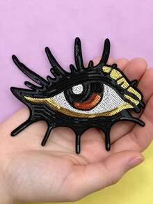 1件/2件/3件/4件 男士黑色眼睛睫毛亮片刺繡貼布 DIY 熱熨/縫製布貼，適用於衣物、包包、鞋子、帽子與配件 - 彩色 - 查看 3