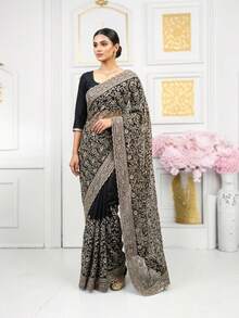 Georgette Party Wear Saree With Ready Blouse, Cultural Wear For Women - Multicolor - View 1