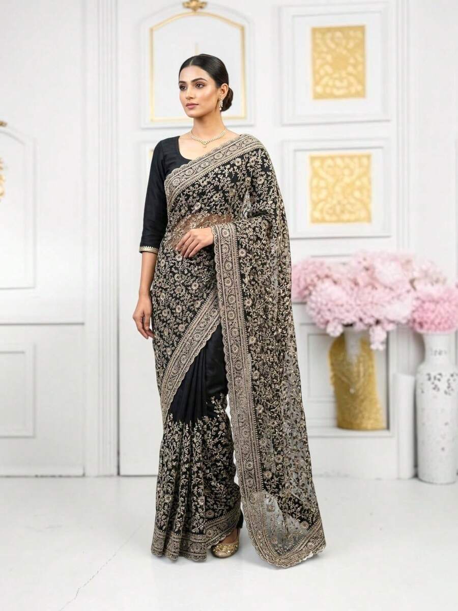 Georgette Party Wear Saree With Ready Blouse, Cultural Wear For Women - Multicolor - View 1