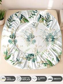 1pc Leaf Flower Print Bed Sheet, Bedding, Fitted Sheet, Mattress Cover, Soft And Comfortable Bedding For Bedroom Mattress Protector Fitted Bed Sheet Only, Machine Washable - Multicolor - View 9