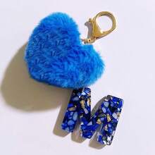 1 pieza Llavero con corazón de letra de resina beige y borla para mujer, accesorio creativo de estilo lindo como regalo para amigos - Azul real 2 - Ver 16