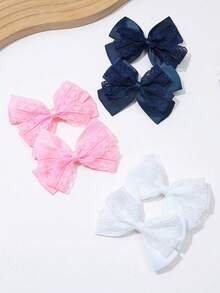 Set de 6 piezas de accesorios para el cabello dulces para niñas de vuelta a la escuela, pinzas para el cabello con lazos azul marino & blanco, adecuado para el uso diario de niñas en la temporada de vuelta a la escuela - Multicolor - Ver 2
