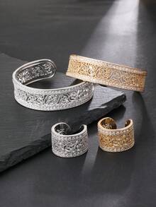 1 Set Luxurious Hollow Sparkling Cubic Zirconia Women's Bracelet & Ring Set, Gold & Silver Color Options, Suitable For Evening Party Wear, Daily Wear, Ramadan Distribution, Eid Al-Adha Gift Choice - Hollow Out Twisted Thread - View 3