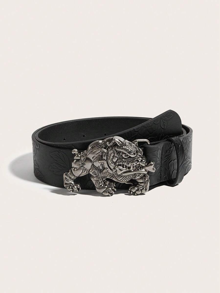 1pc Women's Western Cowgirl Antique Gold Vintage Buckle Printed Leather Belt, Suitable For Daily Wear - Black - View 1