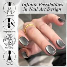 Mtssii 1pc 7ml Water Light Crystal Cat Eye Gel Nail Polish, Glass Beads Effect Cat Magnetic Semi Permanent Soak Off UV Gel Varnish For Summer Nails, Manicure Nail Art DIY For Home And Salon Nail Supplies - Grey - View 8