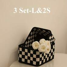 3pcs Fashionable Black & White Plaid Felt Storage Baskets, 3-Piece Open Desktop Organizer Bins For Cosmetics, Toiletries, Snacks, Remote Controls, Home Essential Storage Organizer For Bedroom, Office, Dorm, Closet, Shelf, Mother's Day Gift - Multicolor - View 7