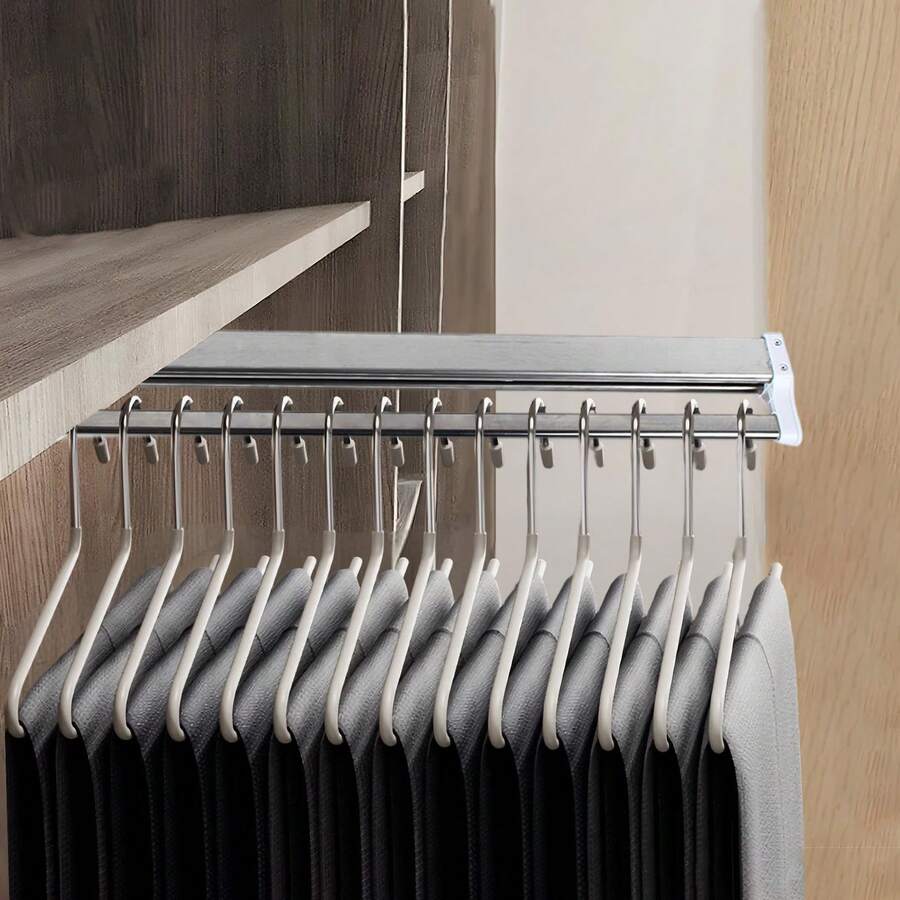 Ausziehbarer Hosenhalter für den Kleiderschrank, Kleiderständer, aus kaltgewalztem Stahl, für 18–20 Hosenpaare, zur Aufbewahrung und Organisation von Kleidung zu Hause - Übersicht 1