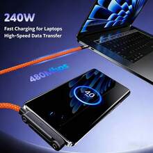 1pc Orange Braided 240W Alloy Metal Bracket Fast Charging Data Cable, Nylon Braided Material, Supports Fast Charging, Built-In Phone Stand, T-Shaped Folding Design, USB-C To Type-C Interface, Suitable For IPhone 17/16 Pro/16/15 Pro/15, S26/S25/S24/S23 And Other Models, Suitable For Home, Office And Travel Use - Multicolor - View 5
