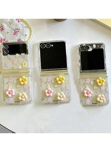 New 3D Flower Full Screen Floral Plant Printed Graffiti Pattern Phone Case Compatible With Samsung Galaxy ZFlip 8 Z 5G Z Flip 6 Z Flip 5 Z Flip 4 3 5G Summer Dopamine Color Hinge Protection Cover - Flowers - View 6