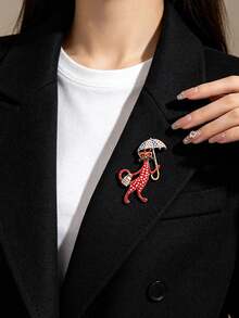 Cute Cat With Umbrella Brooch Pin For Women, High-End Luxury Versatile Kitten Brooch Corsage - Multicolor - View 10