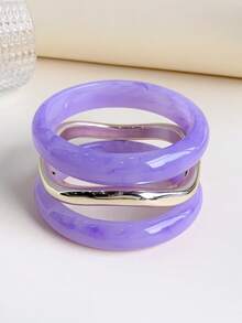 LADYCOCO Set Of 3 Vintage Thick Acrylic Resin Bracelets With Gold Wavy Asymmetrical Bangles For Women, Party And Daily Wear - Multicolor - View 4