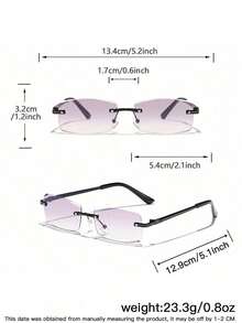 1 par de gafas rectangulares sin montura de metal para hombres, adecuadas para la vuelta a la escuela y la decoración de atuendos diarios - Multicolor - Ver 4
