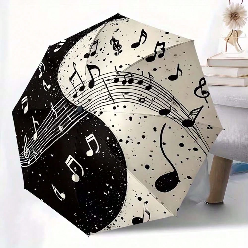 1pc Tai Chi Musical Note Automatic Folding Umbrella: Portable 8-Rib Design For Outdoor Travel, Perfect For Casual Outings, An Excellent Gift For Friends And Family On Christmas Or Birthdays