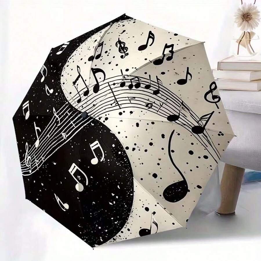 1pc Tai Chi Musical Note Automatic Folding Umbrella: Portable 8-Rib Design For Outdoor Travel, Perfect For Casual Outings, An Excellent Gift For Friends And Family On Christmas Or Birthdays - Multicolor - View 1