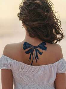 Herbal Juice Semi-Permanent Magic Tattoo Sticker Personalized Bow Pattern 14-Day Fade-Resistant Music Festival Party Gift Arm Back Leg Body Temporary Tattoo Sticker 1pc/Pack - Blue - View 1