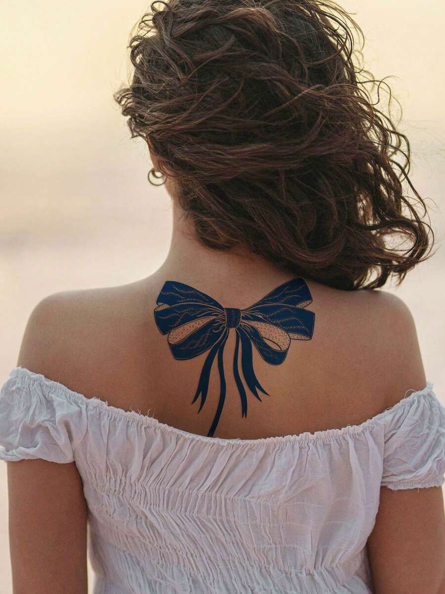 Herbal Juice Semi-Permanent Magic Tattoo Sticker Personalized Bow Pattern 14-Day Fade-Resistant Music Festival Party Gift Arm Back Leg Body Temporary Tattoo Sticker 1pc/Pack - Blue - View 1