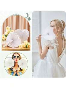 1/3/9/15/30pcs/Set, Elegant Heart-Shaped Folding Fan Set, Folding Fan With Gift Bag And Thank You Card Set, Thank You Card, Bridal Handheld Folding Fan, Bachelorette Party Wedding Bridal Shower Decoration, Bridesmaid Handheld Folding Fan, Heart-Shaped Folding Fan, Blank Paper Hand Fan With Plastic Handle, Stage Prop, DIY Painting, Birthday Wedding Party Decoration, Wedding Gift Set, Romantic Decoration, Multi-Piece Party Gift Pack - Multicolor - View 7
