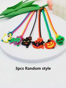 3pcs Halloween Decoration Bracelet Set, Pumpkin & Bat Dual-Color Cartoon #5 Zipper Bracelet, Suitable For Holiday Party Decoration And Halloween Party Decoration - Multicolor - View 10