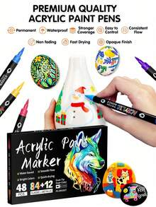 12/24/36/48/72/120pcs Boxed Multi-Specification Dual-Tip Dual-Color Acrylic Paint Markers, Single Pen 2 Colors 0.5-5mm Soft Brush Tip, Water-Based Quick Dry Waterproof High Coverage, Classic / Skin Tone / Macaron / Metallic Multi-Color Options Available, Stone Ceramic Canvas Wood Multi-Material DIY Hand Painting Graffiti Art Drawing Pens - Double Soft Tip Two-color Marker - View 5