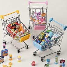1 Set Mini Metal Shopping Cart With Handle Basket, Iron Metal Storage Display Ornament, Desktop Clutter Organizer Tool, Desktop Office Decor Ornament, Home Store Display Decoration, Creative Desktop Storage Small Item, Home Office Desktop Decor Display Tool - A - View 6