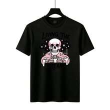 Nueva colección de parejas Camiseta con Calavera Azteca y Frases Chidas - Estilo Mexicano para Gym Casual, Regalo Día del Padre o Cinco de Mayo - Negro - Ver 4